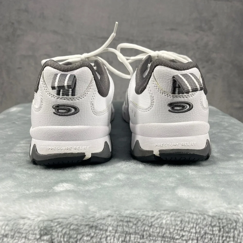 Dr. Scholl's Mens 9W White Grey Athletic Leather Walking  Comfort Shoes Sneakers